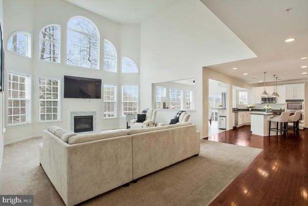 Dining room, Fireplace, Interior, Kitchen, Living room, Pendant Lights, Recessed Lighting, Wood Texture Flooring