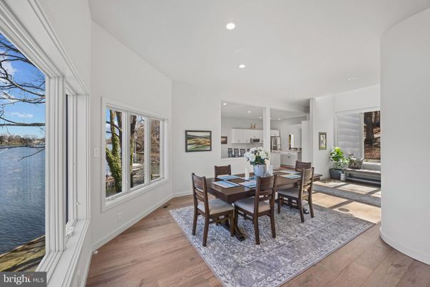 Dining room, Interior, Kitchen, Recessed Lighting, Water, Wood Texture Flooring