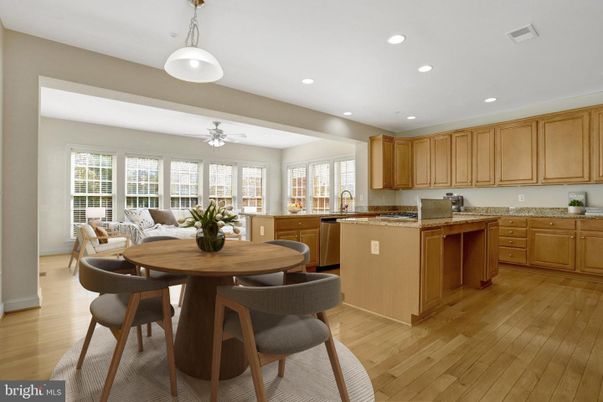 Dining room, Interior, Kitchen, Pendant Lights, Recessed Lighting, Wood Texture Flooring