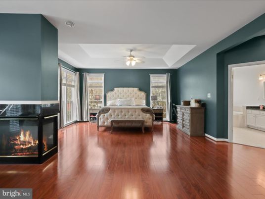 Bedroom, Fireplace, Interior, Wood Texture Flooring