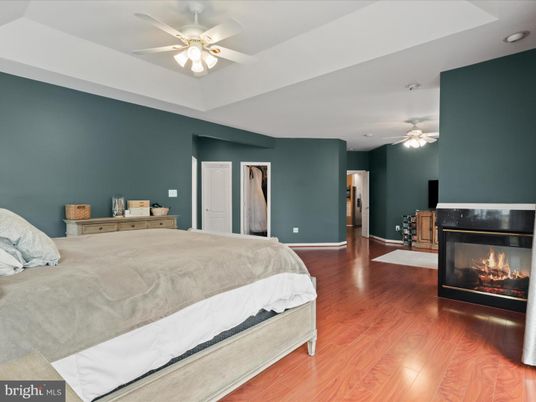 Bedroom, Fireplace, Interior, Wood Texture Flooring