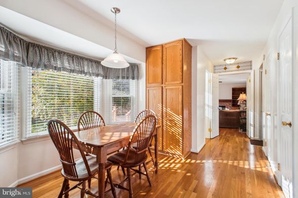 Dining room, Interior, Pendant Lights, Wood Texture Flooring