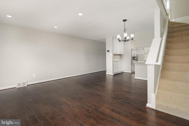 Chandelier, Empty room, Interior, Recessed Lighting, Wood Texture Flooring