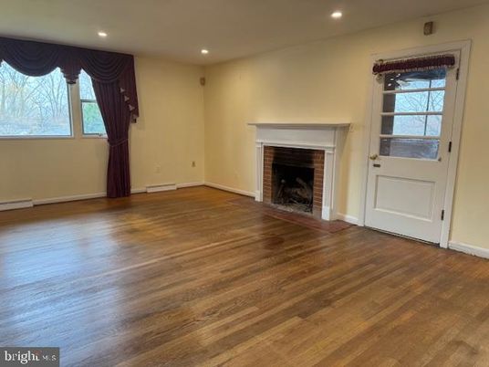 Empty room, Fireplace, Interior, Recessed Lighting, Wood Texture Flooring