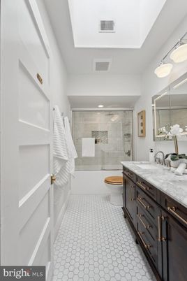 Bathroom, Dual Sink Vanities, Glass Shower, Interior, Recessed Lighting