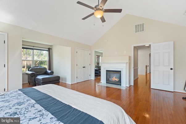Bedroom, Fireplace, Interior, Wood Texture Flooring