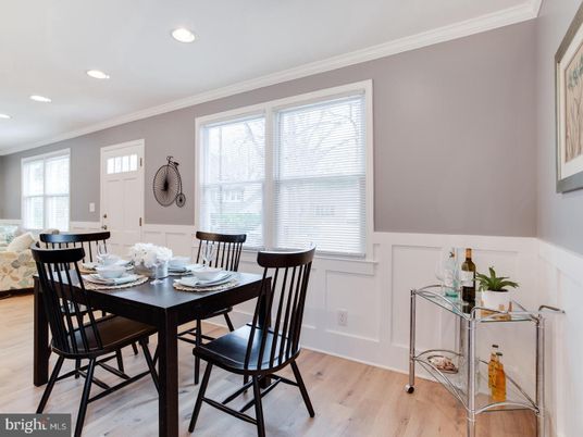 Dining room, Interior, Recessed Lighting, Wood Texture Flooring