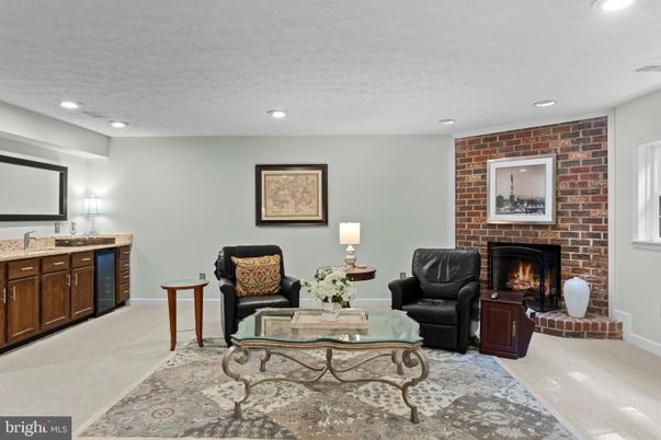 Fireplace, Interior, Living room, Recessed Lighting, Stone Walls