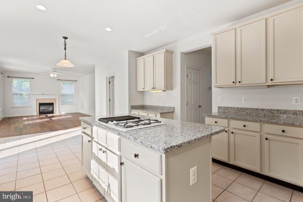 Fireplace, Interior, Kitchen, Pendant Lights, Recessed Lighting, Wood Texture Flooring