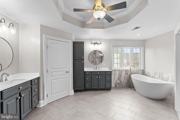 Bathroom, Dual Sink Vanities, Free Standing Baths, Interior, Recessed Lighting