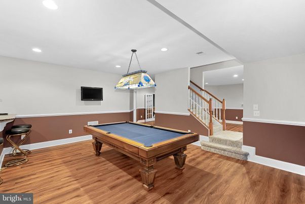 Billiard Table, Game Room, Interior, Recessed Lighting, Wood Texture Flooring