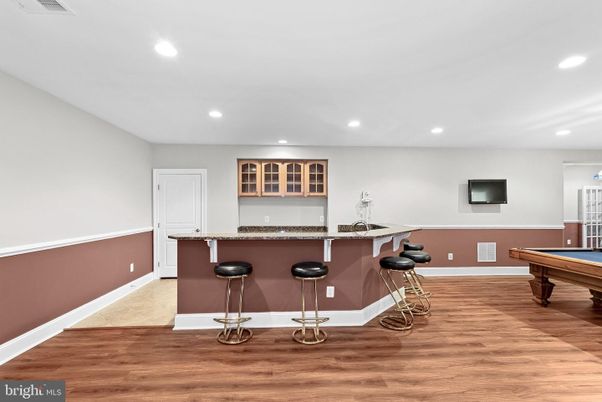 Billiard Table, Game Room, Interior, Recessed Lighting, Wood Texture Flooring