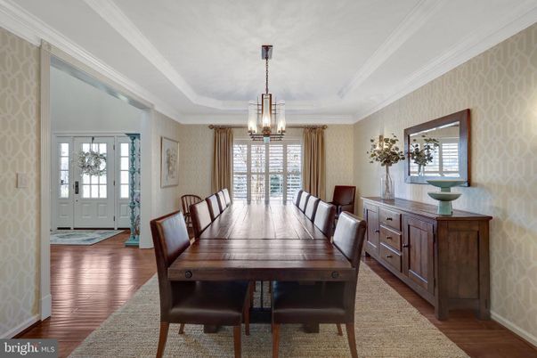 Dining room, Interior, Pendant Lights, Wood Texture Flooring