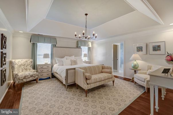 Bedroom, Chandelier, Interior, Recessed Lighting, Wood Texture Flooring