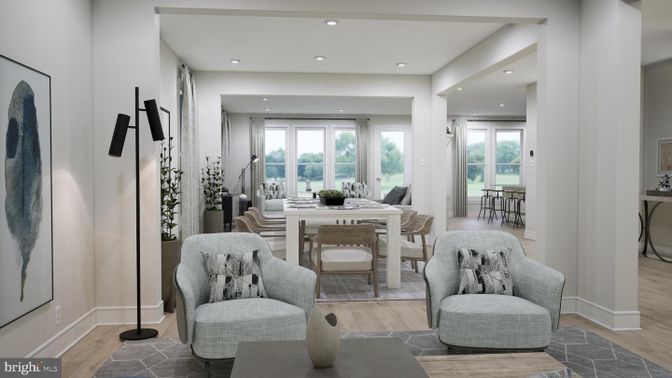 Dining room, Interior, Recessed Lighting, Wood Texture Flooring