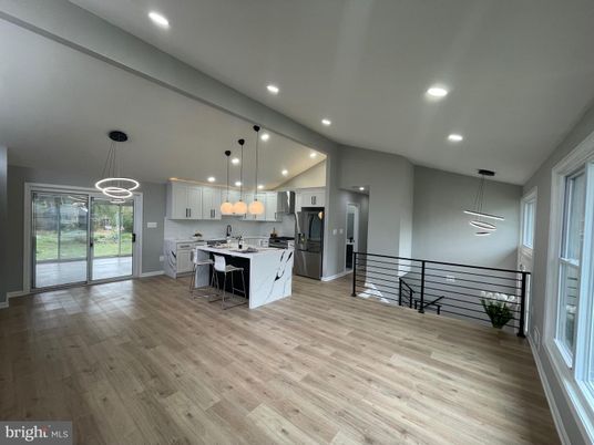 Interior, Kitchen, Pendant Lights, Recessed Lighting, Wood Texture Flooring
