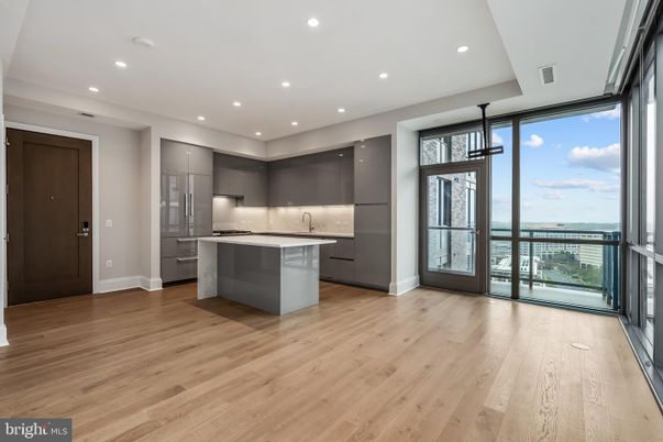 Interior, Kitchen, Recessed Lighting, Stainless Steel Appliances, Water, Wood Texture Flooring