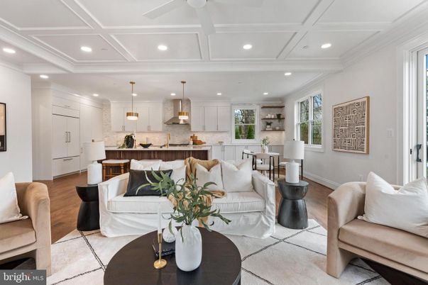 Interior, Kitchen, Living room, Pendant Lights, Recessed Lighting, Wood Texture Flooring