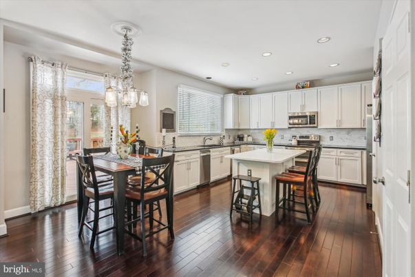 Chandelier, Interior, Kitchen, Recessed Lighting, Wood Texture Flooring