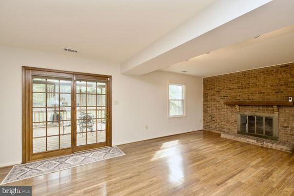 Empty room, Fireplace, Interior, Stone Walls, Wood Texture Flooring