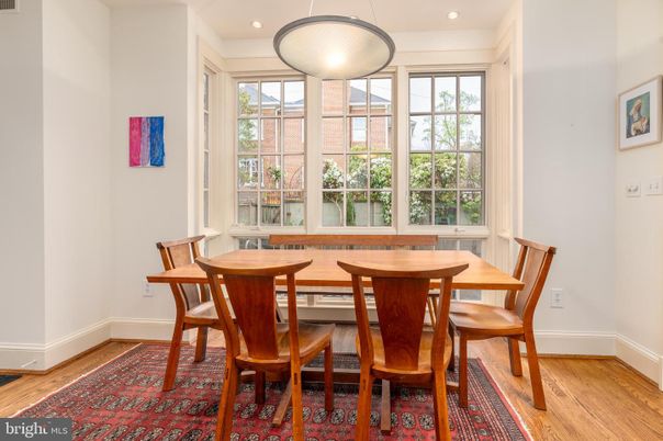 Dining room, Interior, Recessed Lighting, Wood Texture Flooring