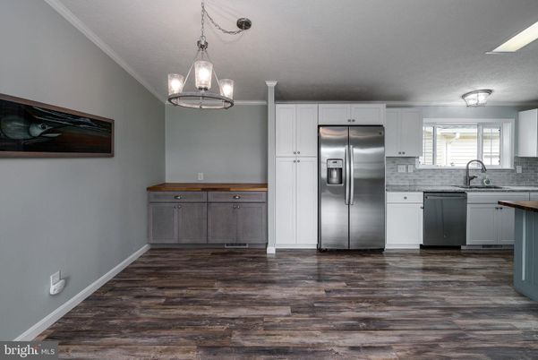 Interior, Kitchen, Pendant Lights, Stainless Steel Appliances, Wood Texture Flooring