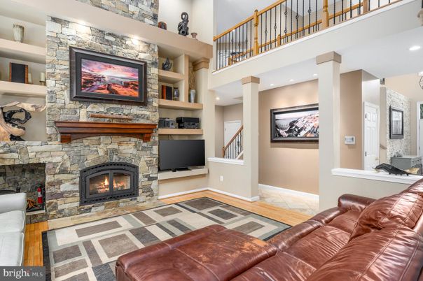 Fireplace, Interior, Living room, Recessed Lighting, Stone Walls
