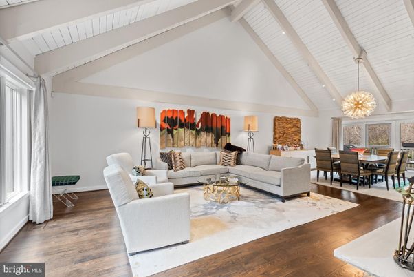 Dining room, Interior, Living room, Pendant Lights, Wood Texture Flooring