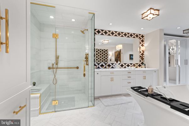 Bathroom, Dual Sink Vanities, Glass Shower, Interior, Recessed Lighting