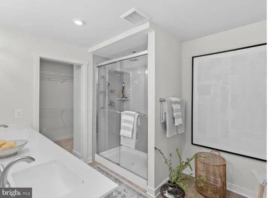 Bathroom, Dual Sink Vanities, Glass Shower, Interior, Recessed Lighting