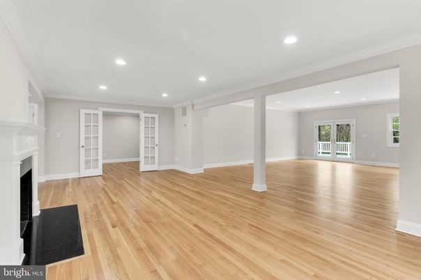 Empty room, Fireplace, Interior, Recessed Lighting, Wood Texture Flooring