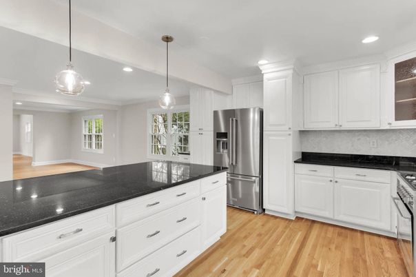 Interior, Kitchen, Pendant Lights, Recessed Lighting, Wood Texture Flooring