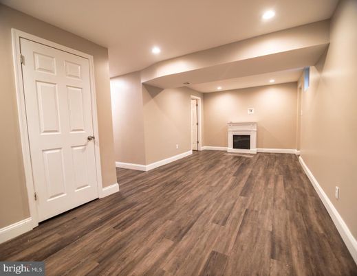 Empty room, Fireplace, Interior, Recessed Lighting, Wood Texture Flooring