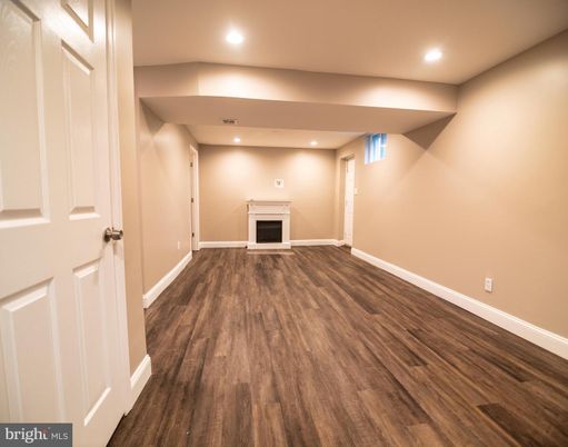 Empty room, Fireplace, Interior, Recessed Lighting, Wood Texture Flooring