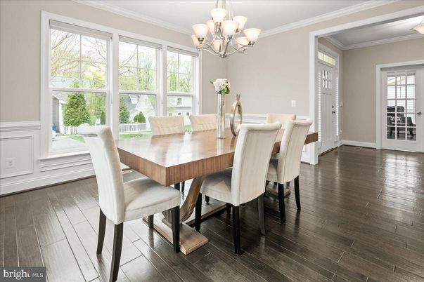 Chandelier, Dining room, Interior, Wood Texture Flooring