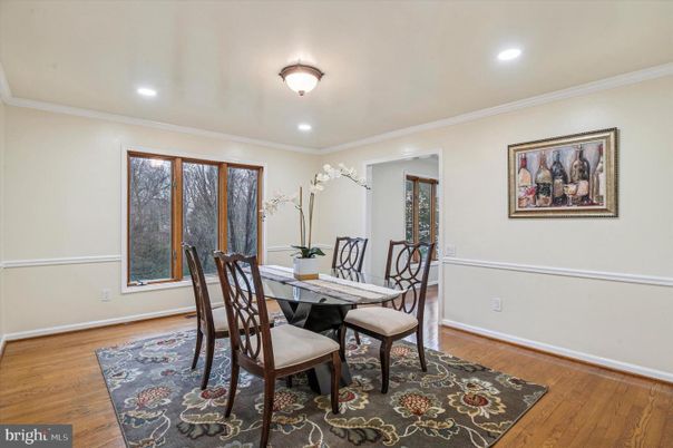 Dining room, Interior, Recessed Lighting, Wood Texture Flooring