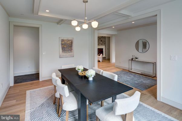 Dining room, Interior, Pendant Lights, Recessed Lighting, Wood Texture Flooring