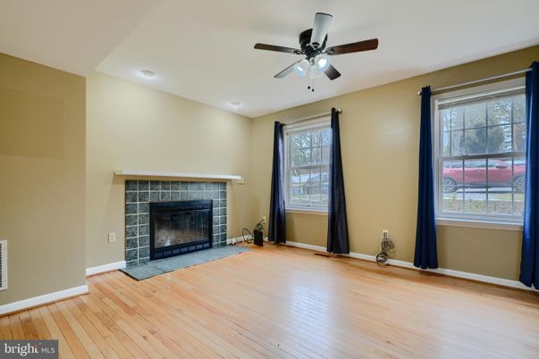 Empty room, Fireplace, Interior, Recessed Lighting, Wood Texture Flooring