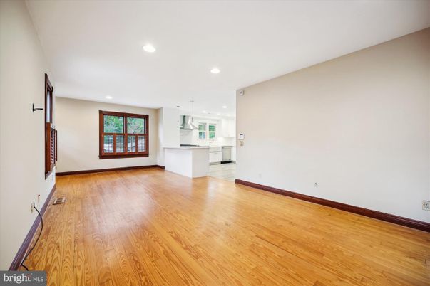 Empty room, Interior, Kitchen, Pendant Lights, Recessed Lighting, Wood Texture Flooring