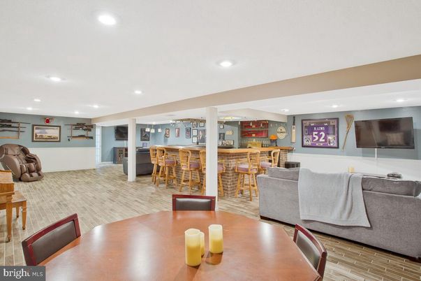 Dining room, Interior, Recessed Lighting, Wood Texture Flooring