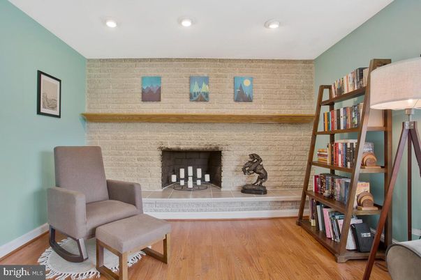 Fireplace, Interior, Recessed Lighting, Stone Walls, Wood Texture Flooring