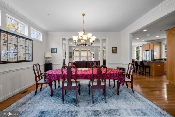 Chandelier, Dining room, Interior, Kitchen, Recessed Lighting, Wood Texture Flooring