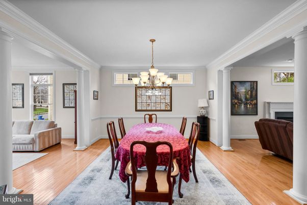 Chandelier, Dining room, Interior, Wood Texture Flooring