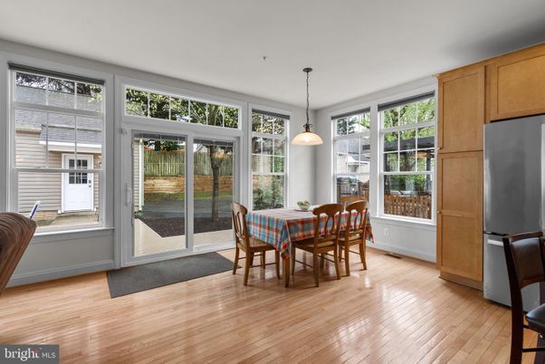 Dining room, Interior, Pendant Lights, Wood Texture Flooring