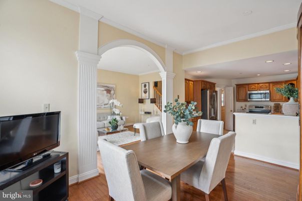 Dining room, Interior, Kitchen, Living room, Recessed Lighting, Stainless Steel Appliances, Wood Texture Flooring