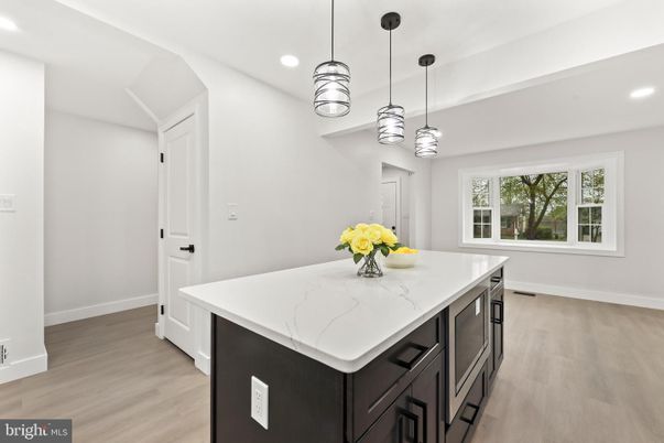 Interior, Kitchen, Pendant Lights, Recessed Lighting, Wood Texture Flooring