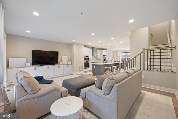 Interior, Kitchen, Living room, Recessed Lighting, Stainless Steel Appliances, Wood Texture Flooring