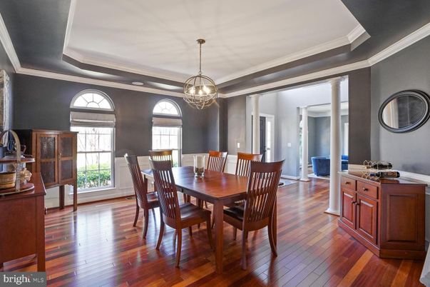 Dining room, Interior, Pendant Lights, Wood Texture Flooring