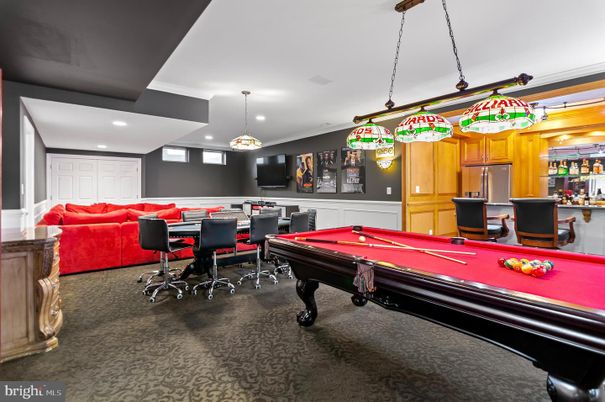 Billiard Table, Game Room, Interior, Pendant Lights, Recessed Lighting