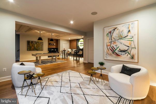 Billiard Table, Dining room, Game Room, Interior, Pendant Lights, Recessed Lighting, Wood Texture Flooring